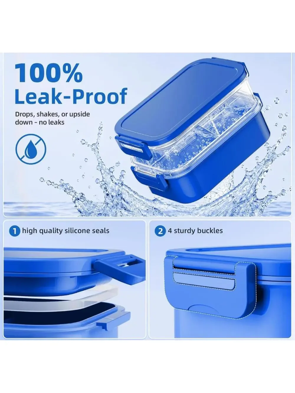 Stackable Bento Lunch Box Set with Insulated Carry Bag, Blue and Gray